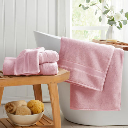 Springtree Home Luxury Bamboo Rayon Hand Towel Set of 6 | 35% Bamboo Rayon - 65% Zero Twist Cotton, Ultra Soft, Highly Absorbent, Oeko-TEX Standard 100 Certified | Luxury Bathroom Towels| Pink Shadow