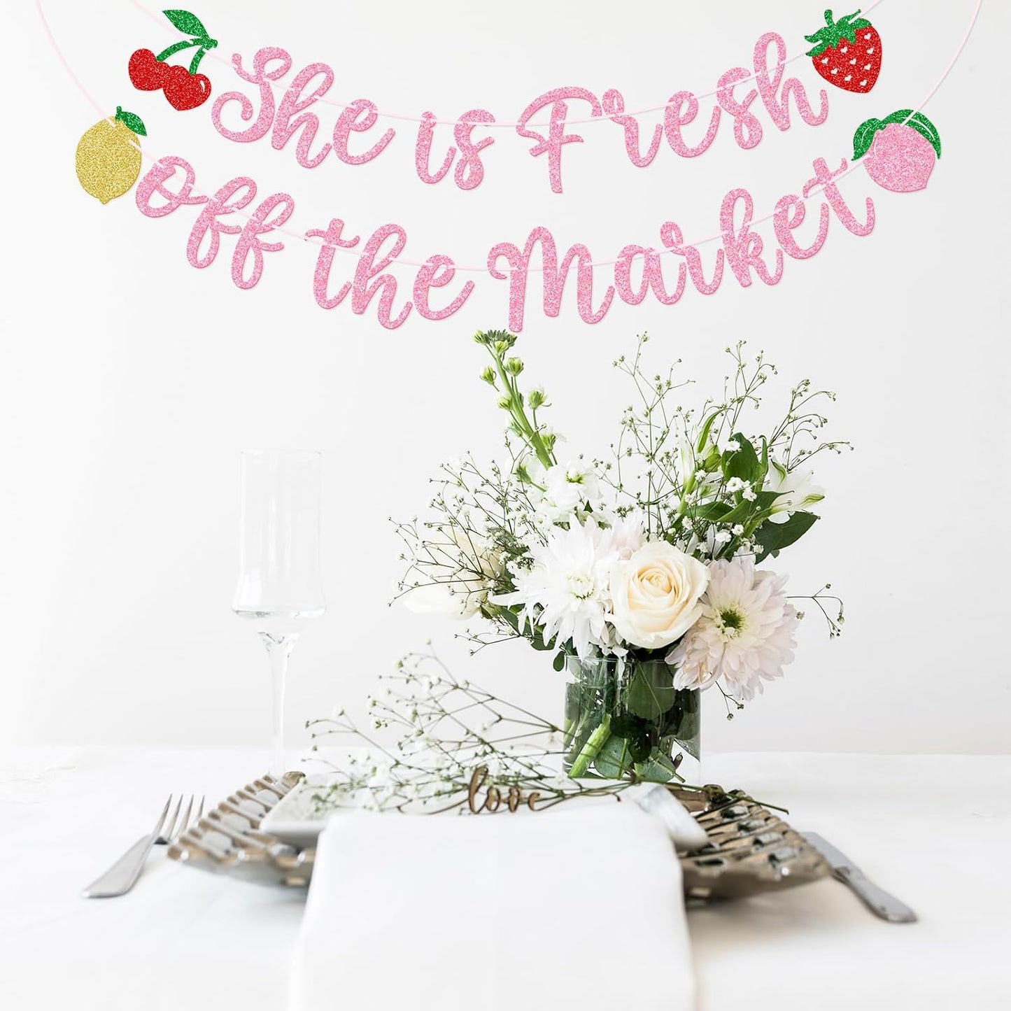 GXSOVSO She is Fresh off the Market Banner, Fruit Bridal Shower Banner, Market Farmers Bachelorette Party Decorations, Engagement Party Decorations (Pink)
