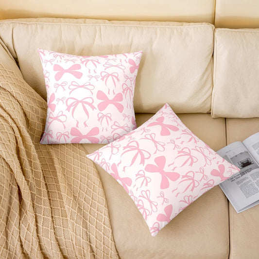 jejeloiu Cute Bowknot Throw Pillow Covers Set of 2 24 x 24-Inch Light Pink Girls Bow Cushion Case Kawaii Decor Pillowcase Princess Decor