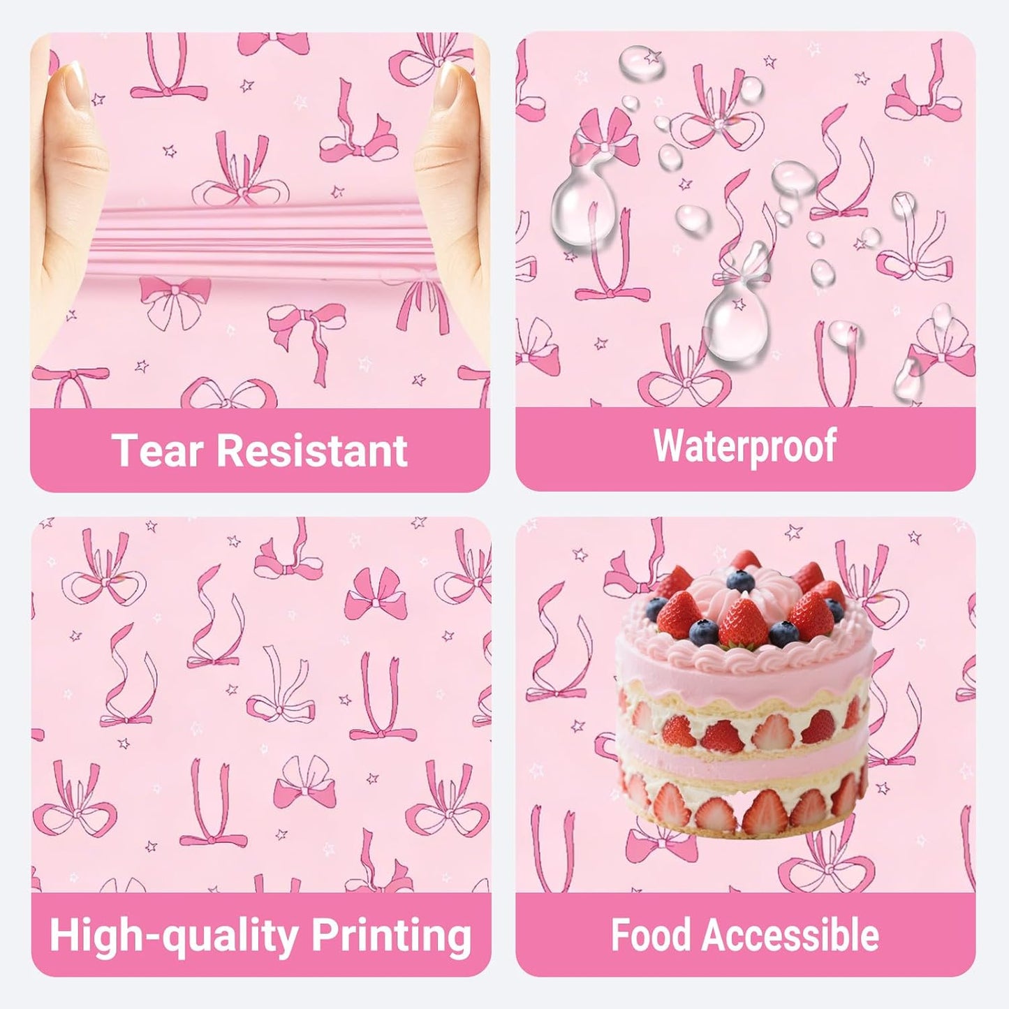 Pink Bow Party Tablecloths 54 x 108 Inch, 3 Pack Waterproof Plastic Disposable Rectangular Table Covers, Cute Bowknot Theme Party Decorations for Girls Birthday Baby Shower