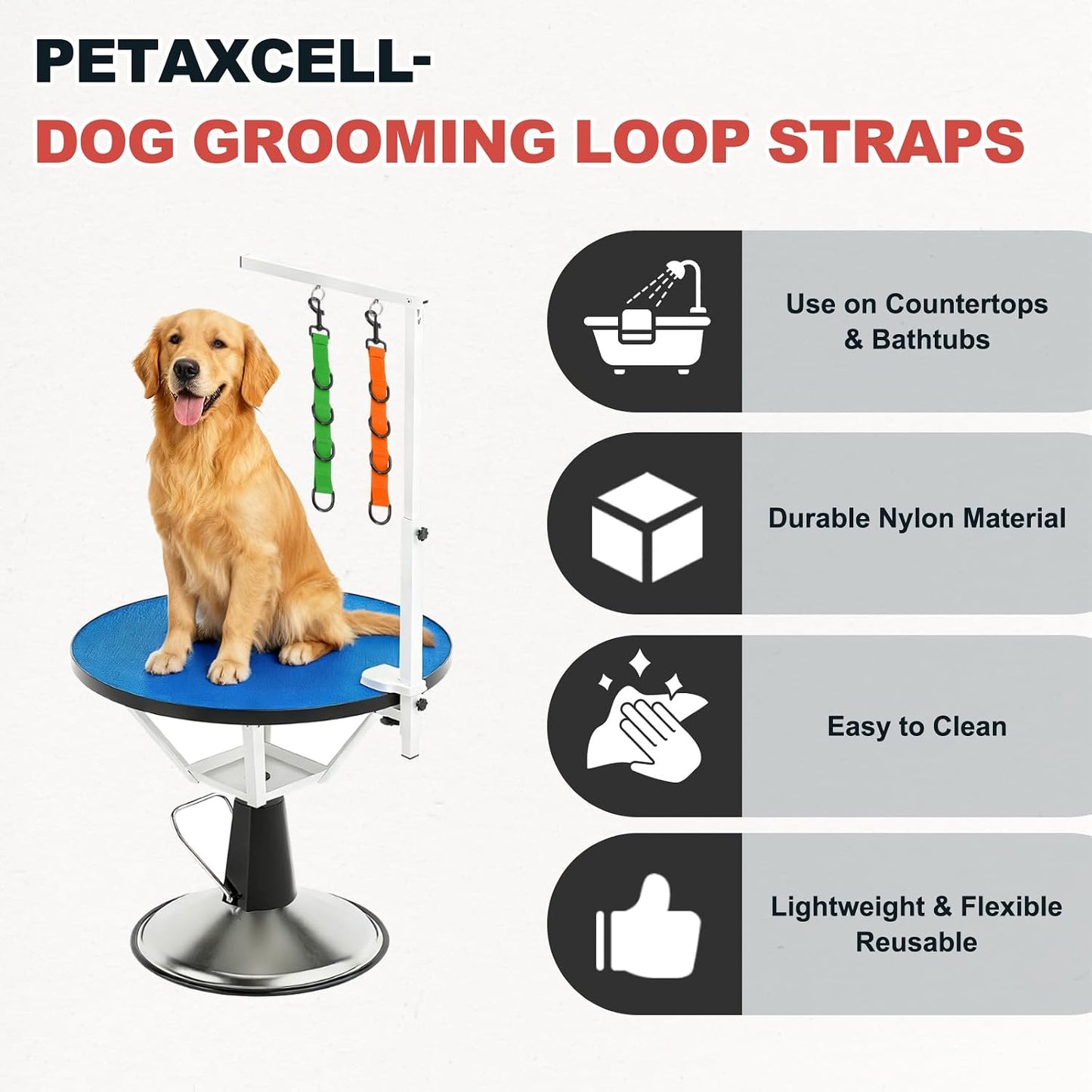Pet Dog Grooming Loops, Adjustable Nylon Table Arm Extender Belly Strap with 6 White D-Rings Restraint Leash(Pink/Yellow, 2Pcs), Intended for Fixed Dog Bathing Hair Cutting
