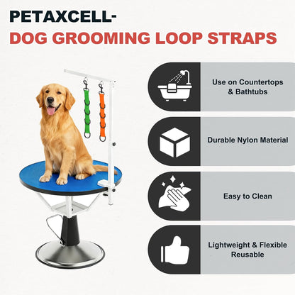 Pet Dog Grooming Loops, Adjustable Nylon Table Arm Extender Belly Strap with 4 White D-Rings Restraint Leash(Pink/Yellow, 2Pcs), Intended for Fixed Dog Bathing Hair Cutting