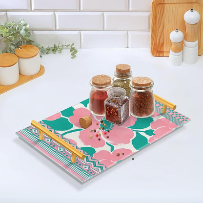 Peach Simple Floral Decorative Rectangle Trays with Handles Modern Serving Tray for Jewelry Perfume for Farmhouse Serving bandeja de decoracion para sala