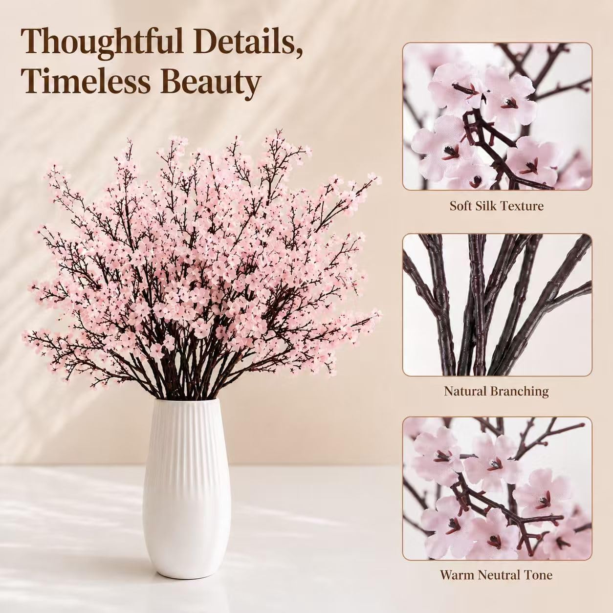 Mandy's Light Pink Artificial Baby’s Breath Flowers 6 Bundles Silk Gypsophila, 18.5 Inch European Style Modern Home Decor Centerpiece, Neutral Wedding Flower Arrangements