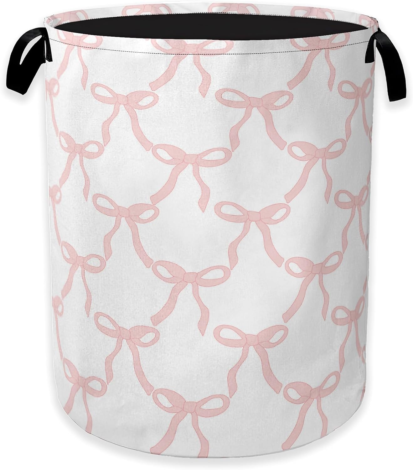 Pink Bow Laundry Basket,Princess Girls Clothes Hamper,Oxford Cloth Collapsible Nursery Hamper Storage Organization for Bedroom,Bathroom,Office,College Dorms,16x20 Inch