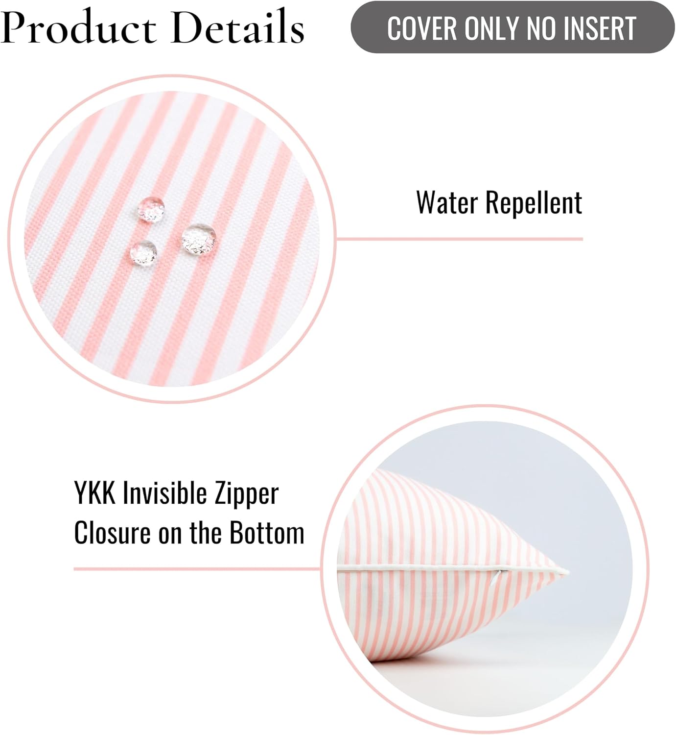 Hofdeco Premium Coastal Patio Indoor Outdoor Lumbar Pillow Cover Only, 12"x20" Water Repellent for Backyard, Couch, Blush Pink Stripe