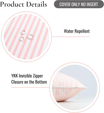 Hofdeco Premium Coastal Patio Indoor Outdoor Lumbar Pillow Cover Only, 12"x20" Water Repellent for Backyard, Couch, Blush Pink Stripe