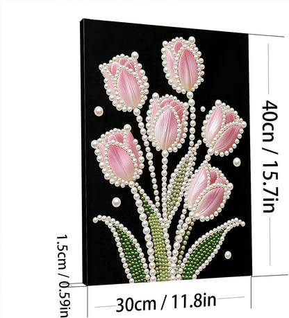 FRANDEK Pink Tulip DIY Pearl Painting Kit, Framed 3D Textured Handmade 30x40cm, Sparkling Gem Art Decor for Living Room, Study, Relaxing Creative Project, Gift for Friends Mother's Day