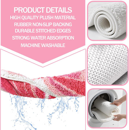 Pink Bow Bathroom Rug, Soft Tufted Plush Washable Non-Slip Kawaii Bow Bath Mat, Bedroom Kitchen Floor Door Mat for Home