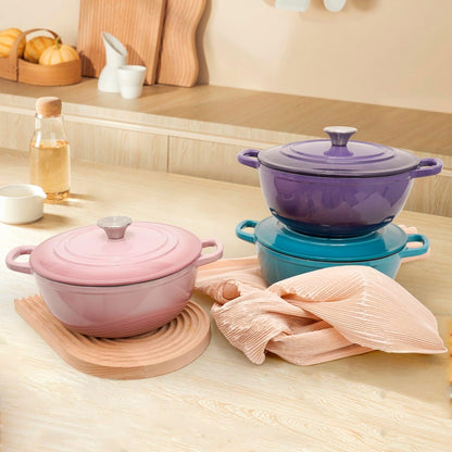 Flavehc Dutch Oven Pot with Lid 3.8 qt Cast Iron Dutch Oven for Bread Baking Pink Enameled Cast Iron Dutch Oven with Handels