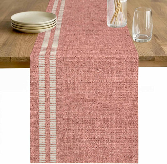 Peach Pink Texture Table Runner 48 Inches, Country Farmhouse Burlap Stripes Bed Runner Dresser Scarves Tabletop for Indoor Outdoor Parties/Ceremony/Banquet, 13 x 48