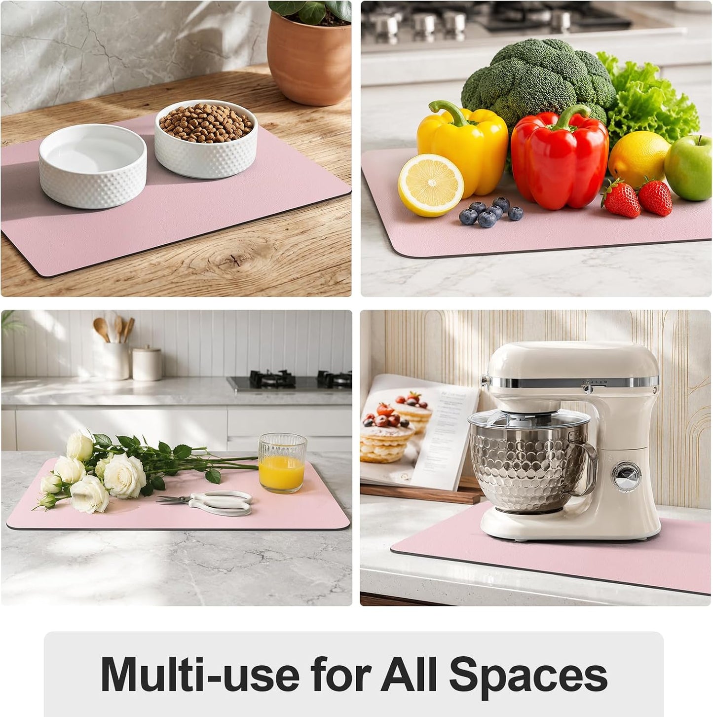 Ecotrim - Dish Drying Mat for Kitchen Counter | Coffee Bar Mat for Countertops | Heat Resistant Drainer Mat with Non-slip Rubber Backed | Hide Stain Kitchen Absorbent Draining Mat | Pink 16"x18"