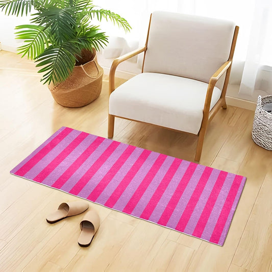 Rosy Pink Stripes Bath Mat, Soft Absorbent Bath Rug, Non Slip Washable Bathroom Mat for Shower and Tub, Home Decor 39x20 Inch