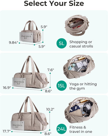 BAGSMART Reiki Gym Bag for Women Puffy Yoga Mat Travel Weekender Duffle Bag | Lint-Resistant Lining, Wet-Dry Pocket & Anti-Slip Mat Loop, Ultra-Light, Roomy for Workout Gear, Water Bottle, Travel, Sports