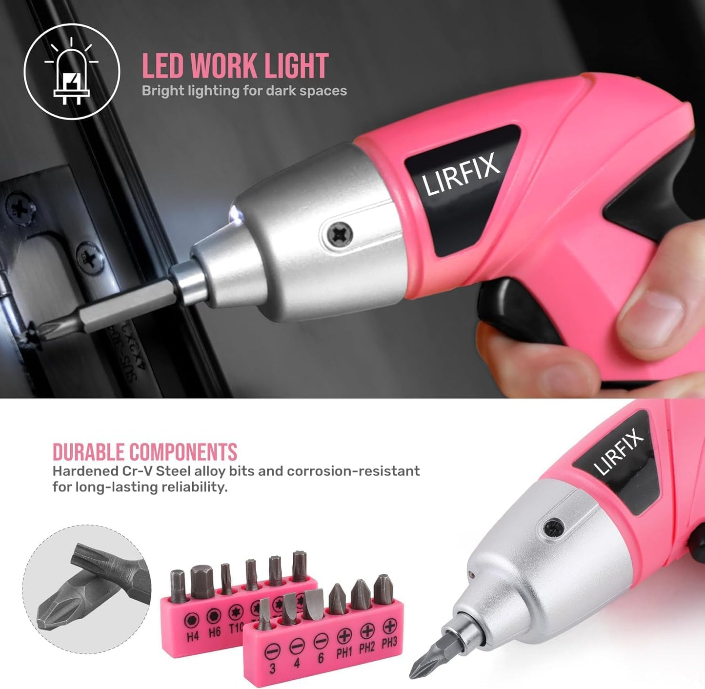 Pink 20-Piece 3.6V USB Rechargeable Cordless Screwdriver Set - Compact Toolbox with Claw Hammer, Needle-Nose Pliers & Screwdriver Bits, Low-Power Electric Tool Kit for Women, Ideal Gift