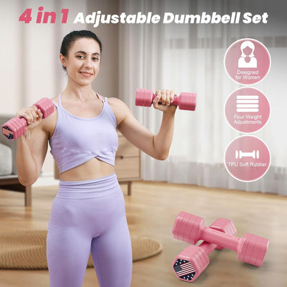 Zempox Adjustable Dumbbell Set of 2, 4 in 1 Hand Weights for Women at Home, 5 lb Weights Dumbbells set of 2, Each 2lb 3lb 4lb 5lb with TPU Soft Rubber Handle for Home Gym Exercise Training