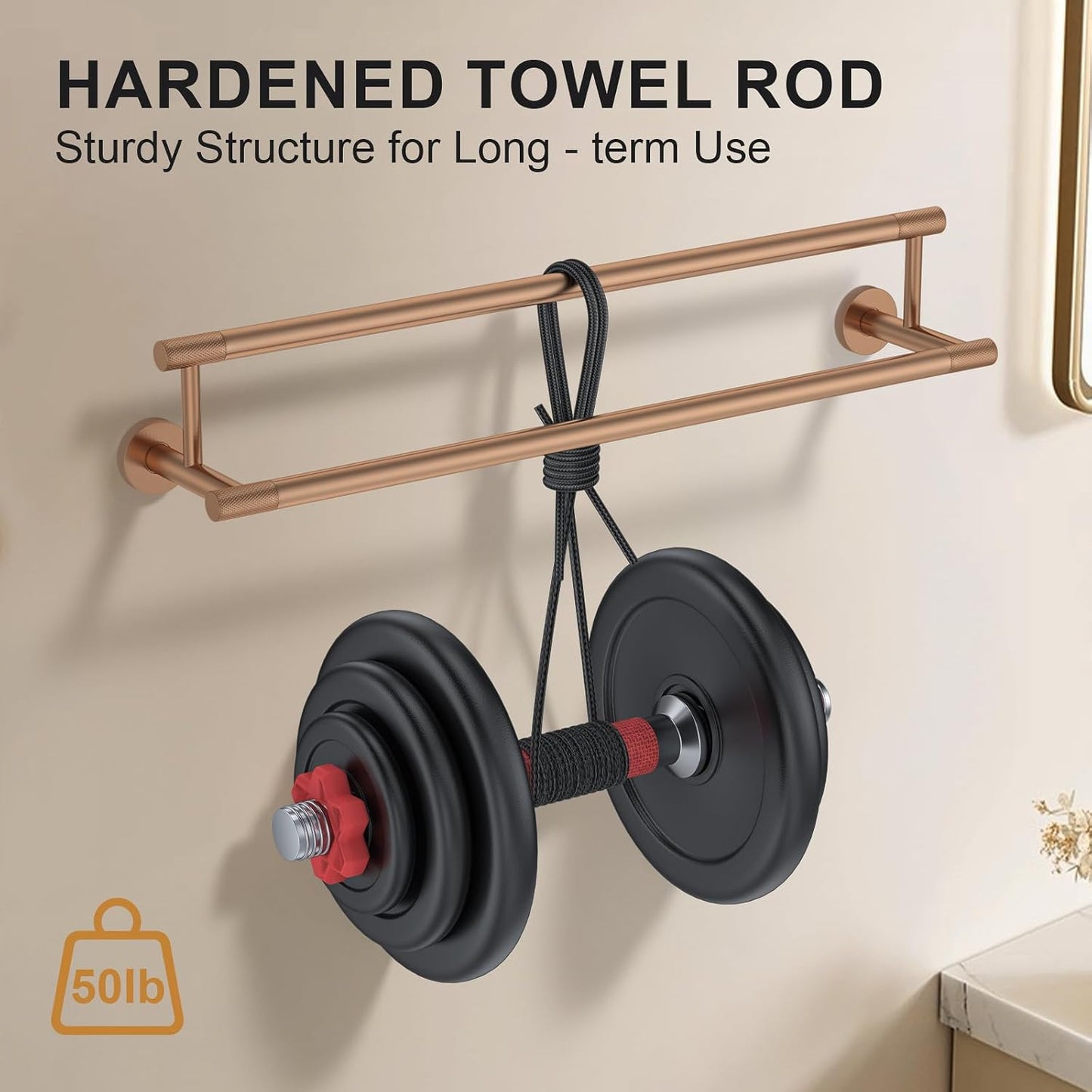 Double Towel Bar 24 Inch, Rose Gold SUS304 Stainless Steel Towel Racks for Bathroom - Wall Mounted Bathroom Towel Holder Quick Drying Hand Towel Bar for Walls