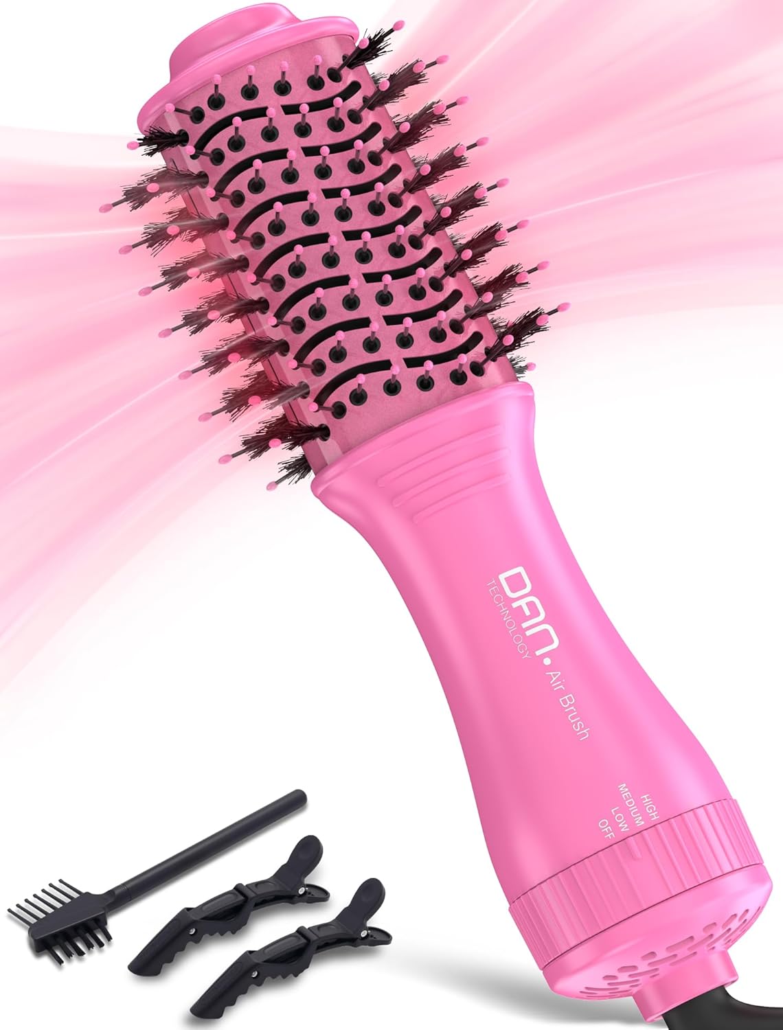Mini Travel Ceramic Blow Dryer Brush for Short to Medium Hair, 2 Inch Oval Styling Hot Air Brush with 3 Heat Settings, Lightweight Volumizing & Smoothing Tool, 120V, Pink