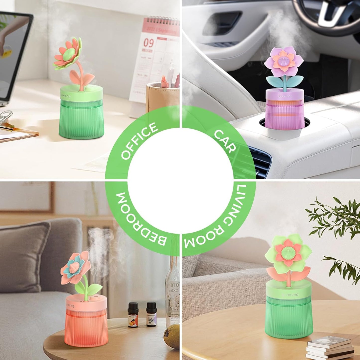 260ml Flower Mini Humidifier, Pink Sunflower Desktop Small Humidifiers, Personal Cool Mist Humidification, USB Desk Humidifier for Bedroom, Office, Travel & Indoor Plants