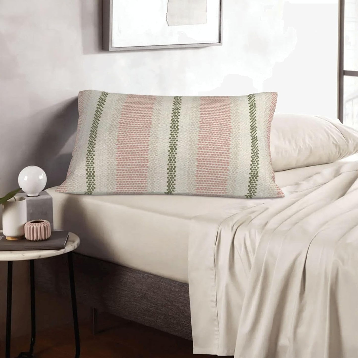 Pink Sage Green Pillow Covers 18x18 Inch 2 Pcs Boho Preppy Polka Dots Striped Decor Throw Pillows Modern Geometric Outdoor Farmhouse Decoration Pillowcase Linen Cushion Cover for Couch Sofa