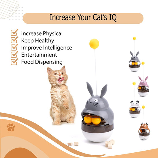 Cat Treat Puzzle Toy, Auto-Balancing Pet Food Dispenser - Brain Stimulating - Slow Feeder - Boredom Relief Kitten Toys, Interactive Training, Toy for Indoor Bored Cats (Pink, Rabbit)