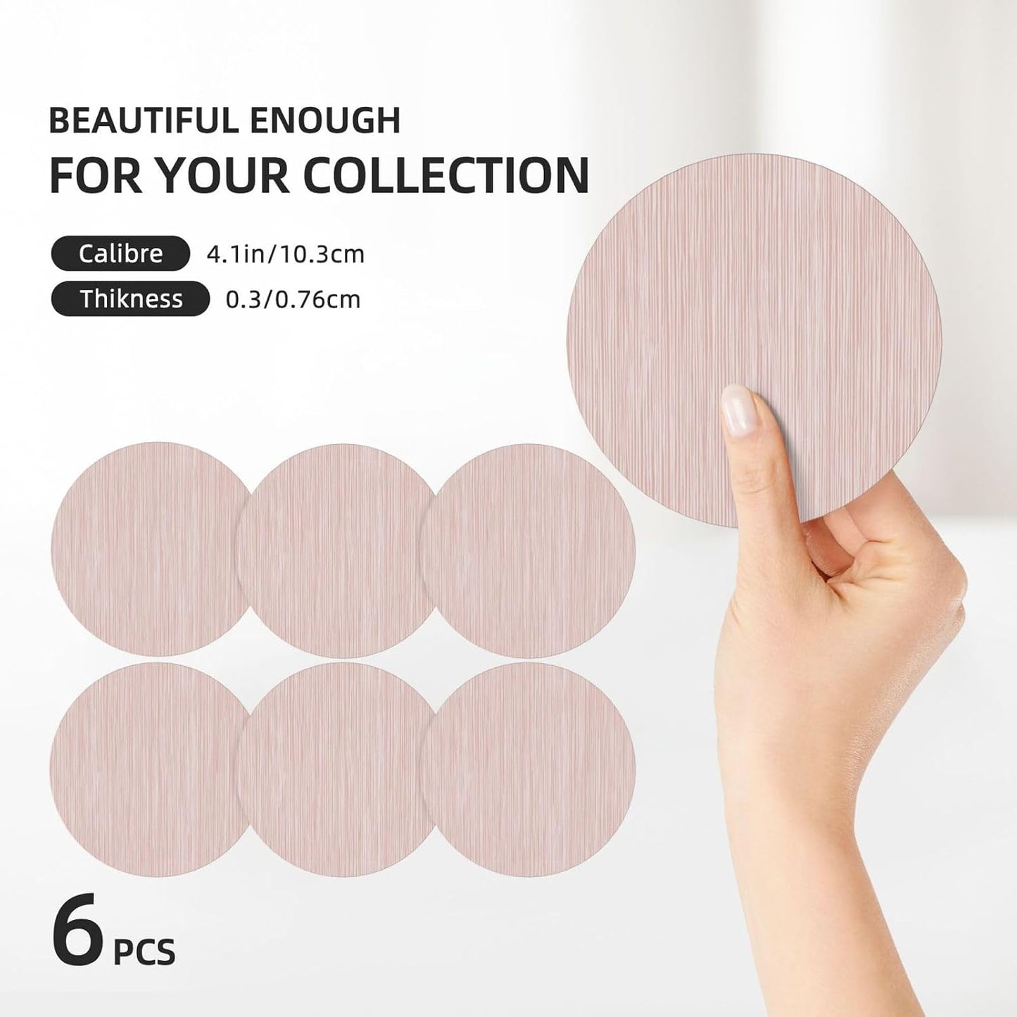 Light Pink Pastel Pattern Subtle Vertical Stripes Ceramic Coasters with Holder Set of 6 Coffee Cup Drink Coasters