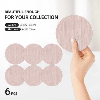 Light Pink Pastel Pattern Subtle Vertical Stripes Ceramic Coasters with Holder Set of 6 Coffee Cup Drink Coasters