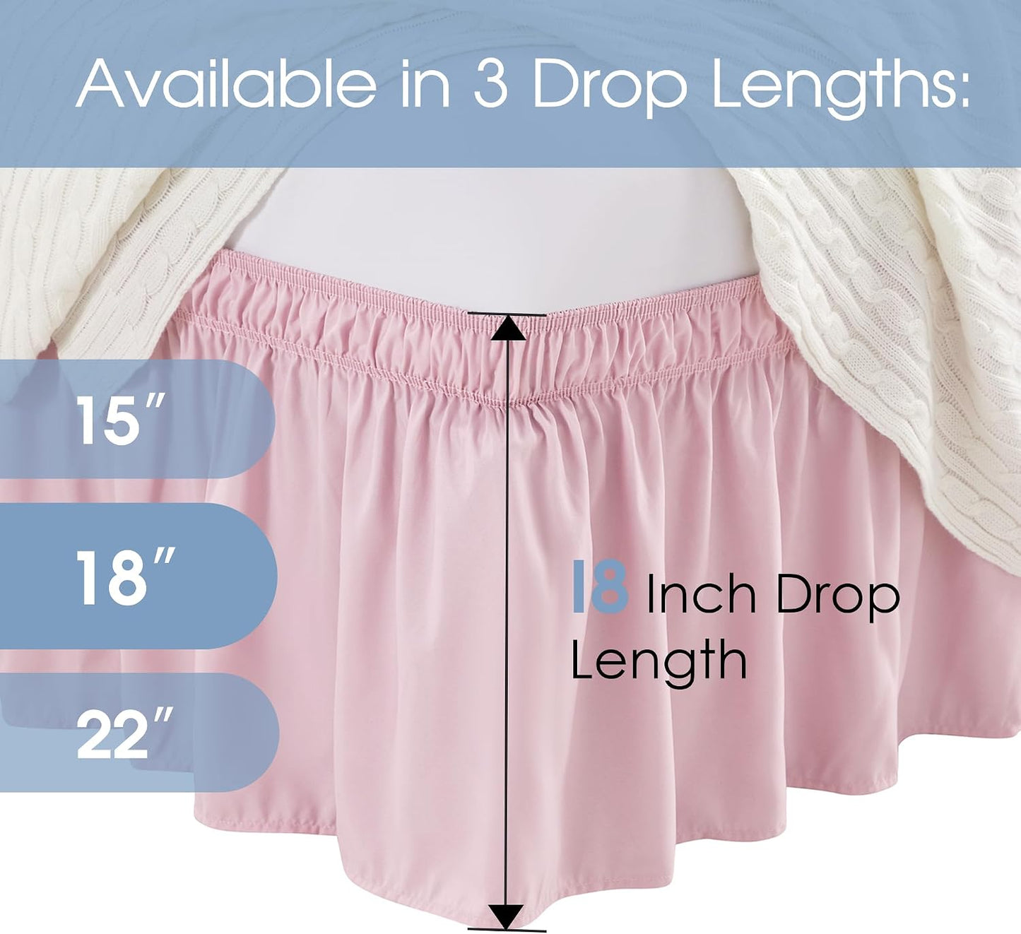 FreshCulture Full Bed Skirt, Elastic Wrap Around Bed Skirt Full Bed, Easy Fit with 18-Inch Tailored Drop, Hotel Quality Dust Ruffle for Full Size Bed, Bed Skirt Full Size (Dusty Pink)