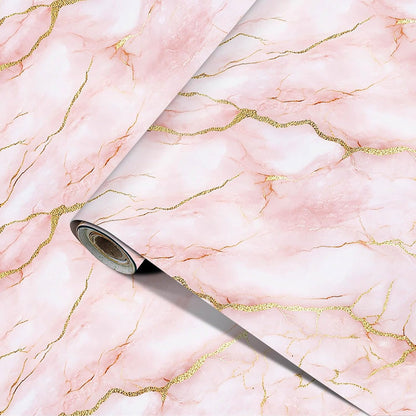 HOMETITUTE Pink Gold Marble Wallpaper Peel and Stick Contact Paper Thickened Waterproof DIY Wall Decor Removable Wall Mural PVC 15.7x39.4 Inches for Bedroom Living Room Home Style Refresh