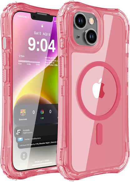WRJ Magnetic for iPhone 14 Case & iPhone 13 Case Clear,Dual Layer Durable Bumper [Compatible with MagSafe][Military Grade Drop Protection] Transparent Full Body Shockproof Protective Case-Peach Pink