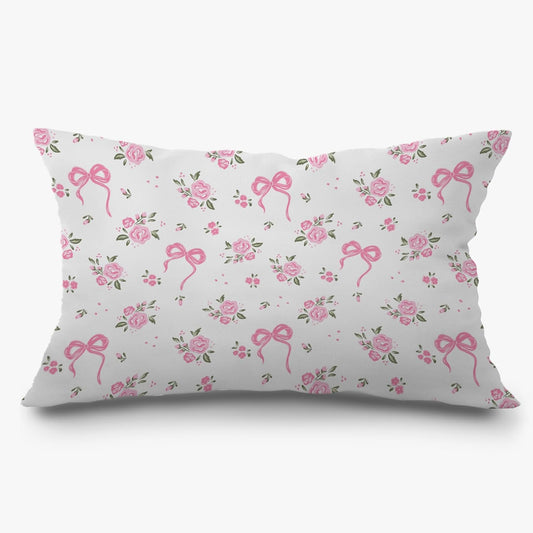 Coquette Pink Bow Floral Pillow Covers 12x20, Trendy Light Pink Rose Flower Valentine's Day Cottagecore Lumbar Pillow Covers for Home Bedroom Living Room