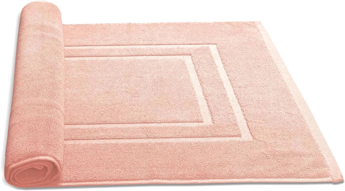 Feather & Stitch 2 Piece Towel Like Bath Mats (30x21 Inch) 100% Cotton Terry Bath Mats, Bathroom Shower Floor Mats [NOT A Bathroom Rug], Soft Absorbent Washable Mats - Pale Peach