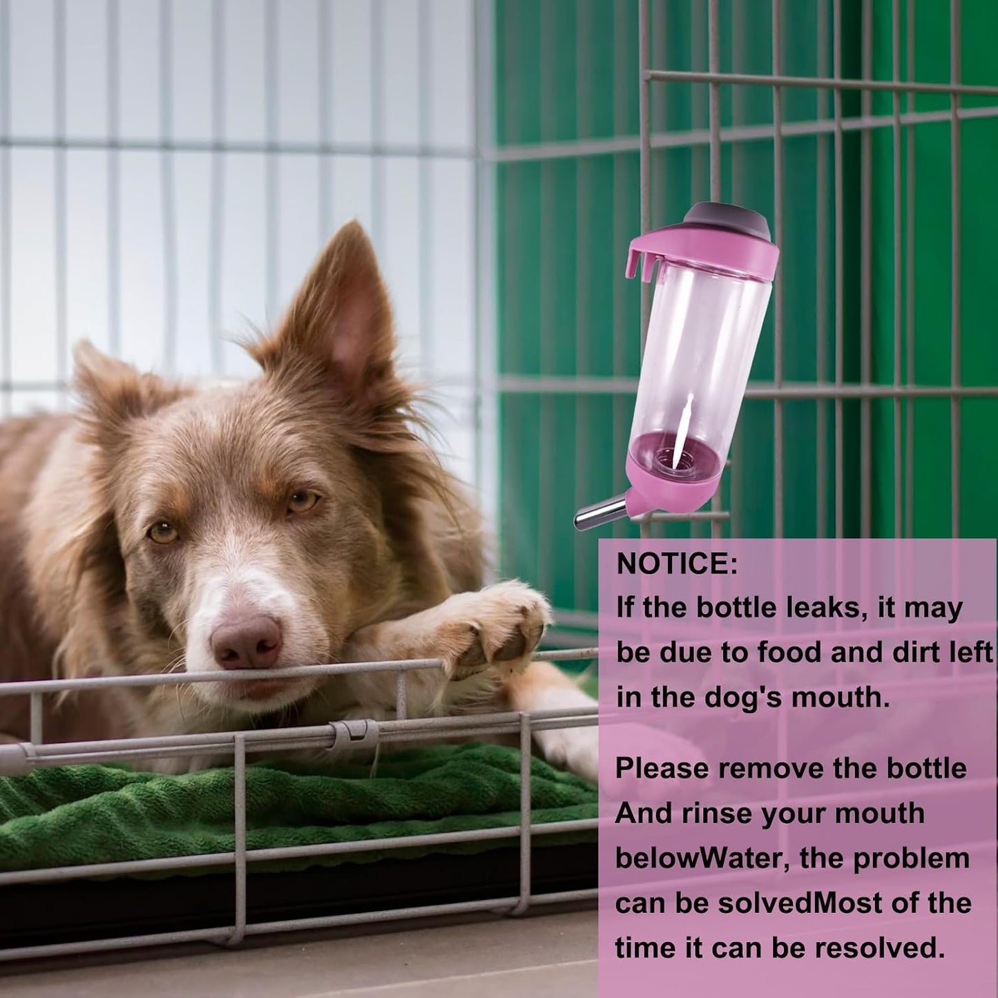 Dog Crate Water Bottle - 12 oz No Drip Kennel Pet Water Dispenser, Easy-to-Use Cage Water Bottle for Dogs, Cats, Small Animals, 350ML, Pink