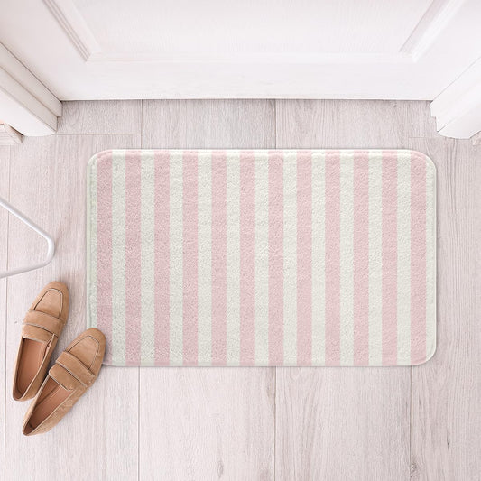 jejeloiu Pink Stripes Bathroom Rugs Microfiber 20"x32" Geometric Bath Mats Non-Slip Modern Striped Art Bathroom Accessories Floor Doormats Soft Door Mat