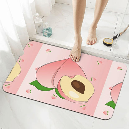 Cartoon Peach Diatomite Bath Mat 15.7x23.6in, FastDry Tech Fabric Nonslip Rubber Backing for Shower