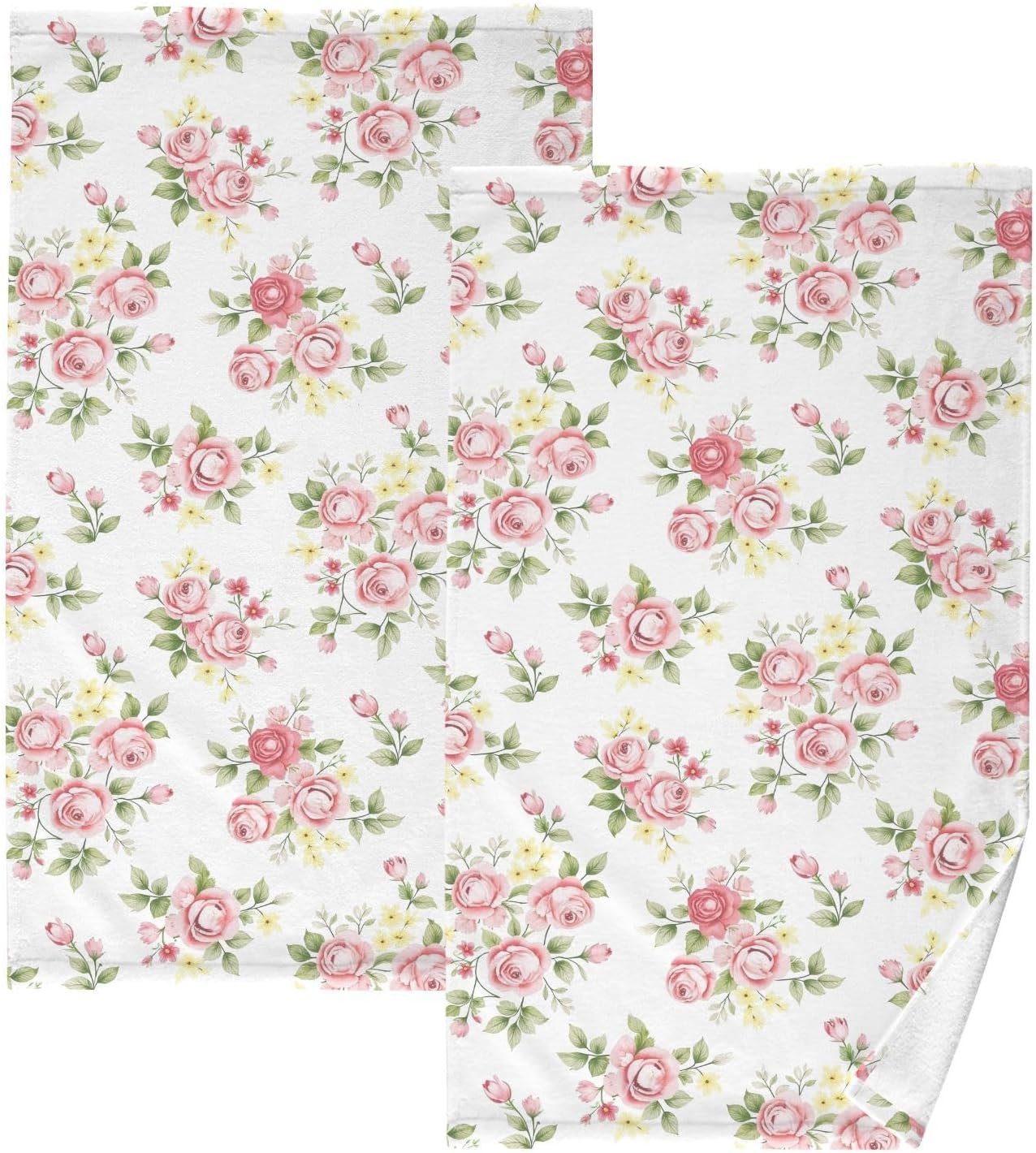 senya Towels Cotton Hand Towels Pack of 2, Pink Rose Flower Floral Ultra Soft Highly Absorbent Towels for Bathroom, 16x28 Inches