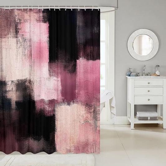 jejeloiu Abstract Shower Curtain for Bathroom Decor Modern Abstract Art Bath Curtain Luxury Bathroom Accessories Geometric Waterproof Polyester Fabric Pink for Stalls Bathtubs 72"x72"