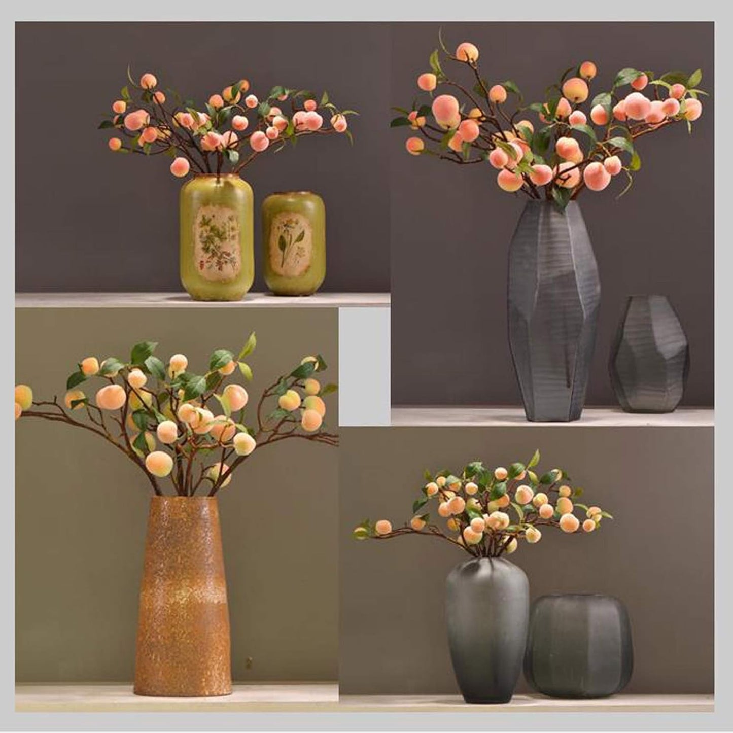 Artificial Peach Tree Branches, Faux Fruit Realistic Fruit Bouquet Fake Peach Stem for Vase Kitchen Display Home Wedding Decoration