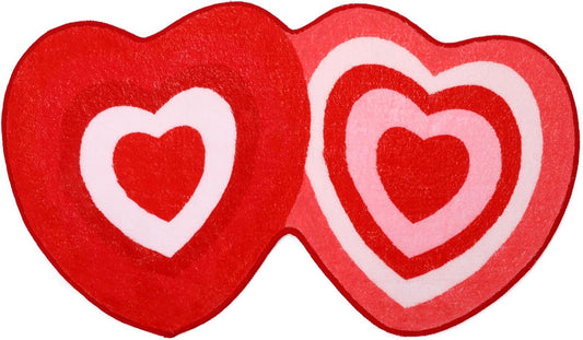 FEBSNOW 70 x 40 cm Heart Shaped Bath Rug, Red Pink White Love Shower Mat, Non-Slip Valentine's Doormat for Bedroom, Kitchen Decor