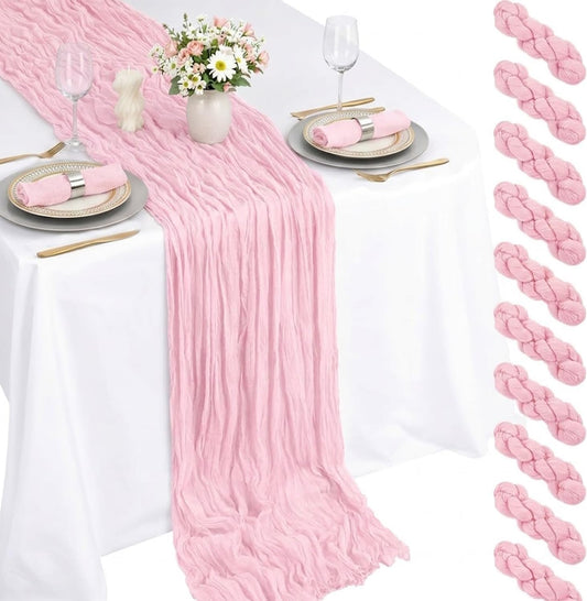 10 Pack Light Pink Cheesecloth Table Runner 22X120 Inch Boho Gauze Table Runner, Rustic Sheer Cheese Cloth Fabric Table Runners for Parties, Baby Shower, Birthday and Weddings