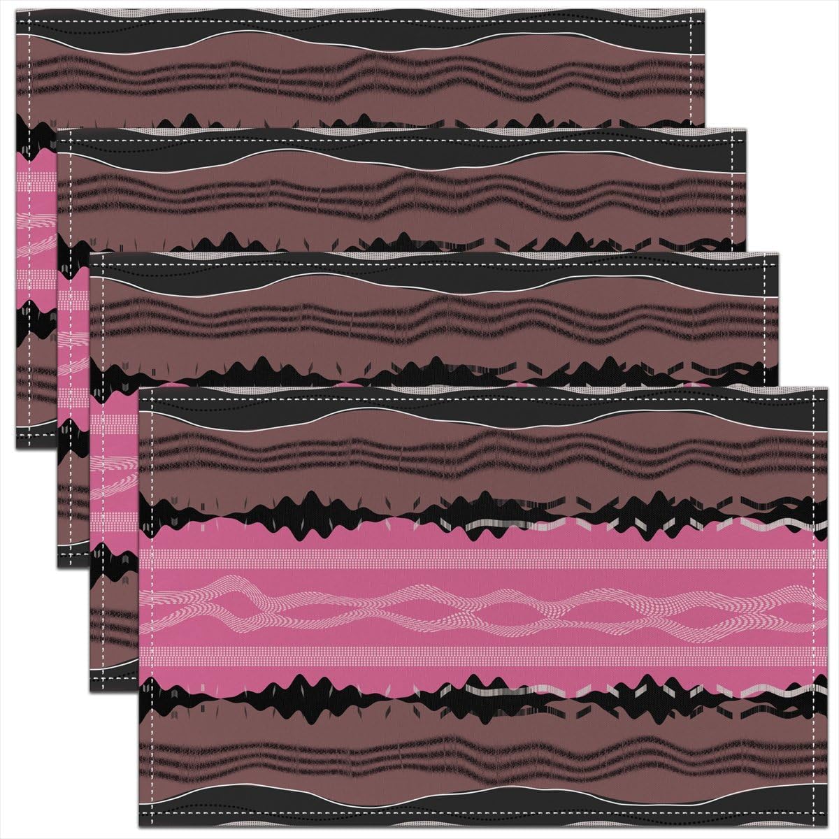 Feelyou Abstract Stripe Placemats Set of 4 Pink Abstract Stripe Table Mats for Party Kitchen Dining Decoration Holiday Seasonal Geometric Place Mat for Dinner Table Indoor Outdoor 18"x12" Non-Slip