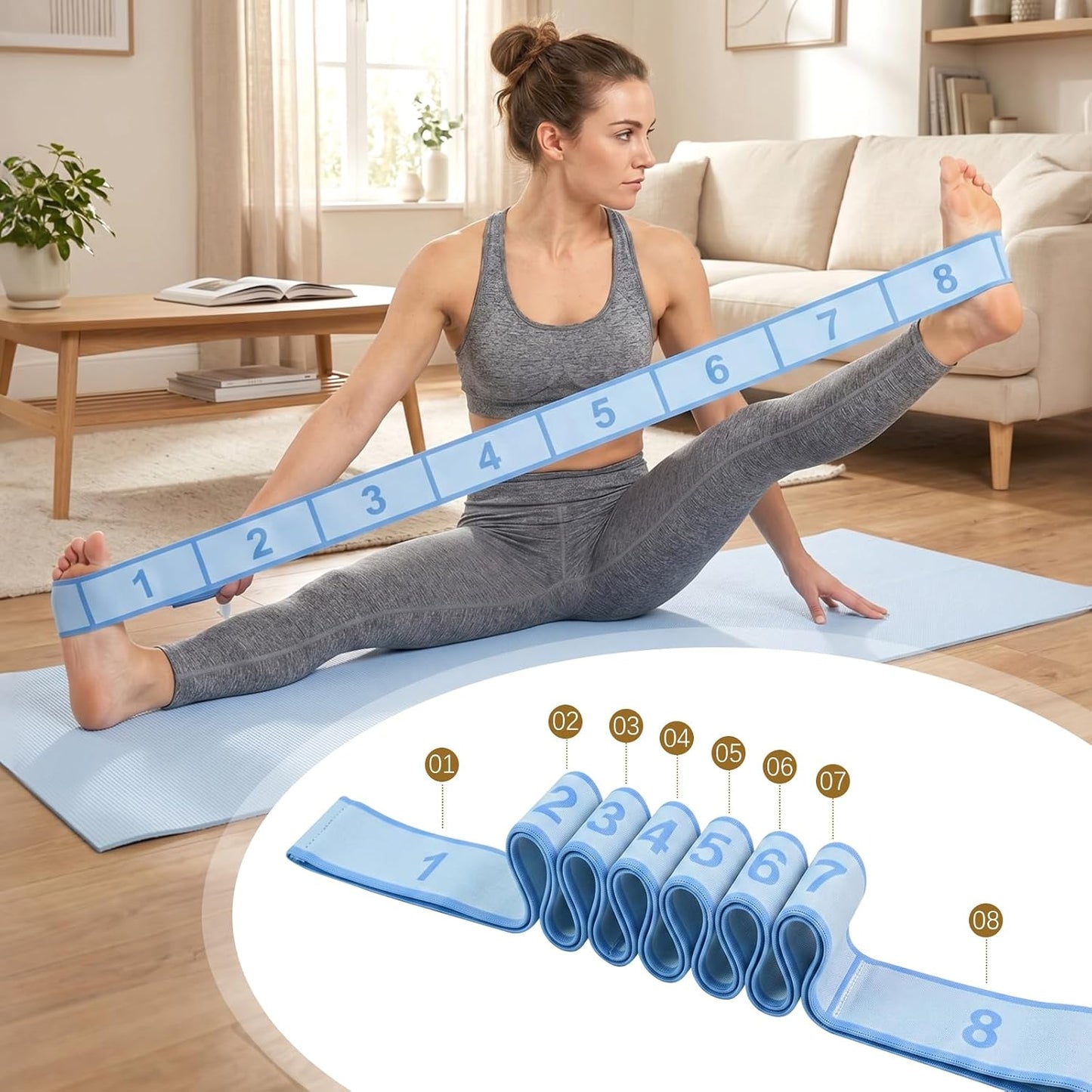 3-Pack Fitness Resistance Band 8-Section Numbered Elastic Resistance Band, Suitable for Pilates, Exercise and Resistance Training, Glute Training, Stretching and Yoga