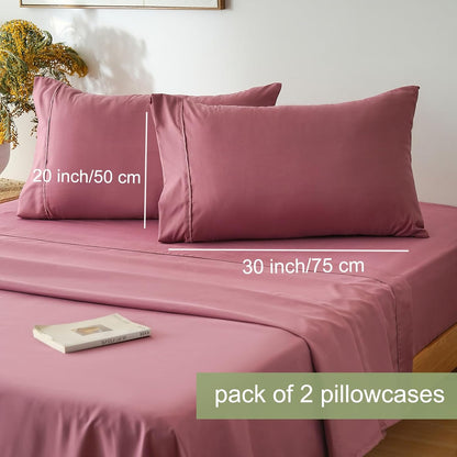 Mohap Bed Sheet Set 4 Pieces Double Brushed Microfiber 1800 - Breathable All Season Luxury Soft Bedding - Full Vintage Pink