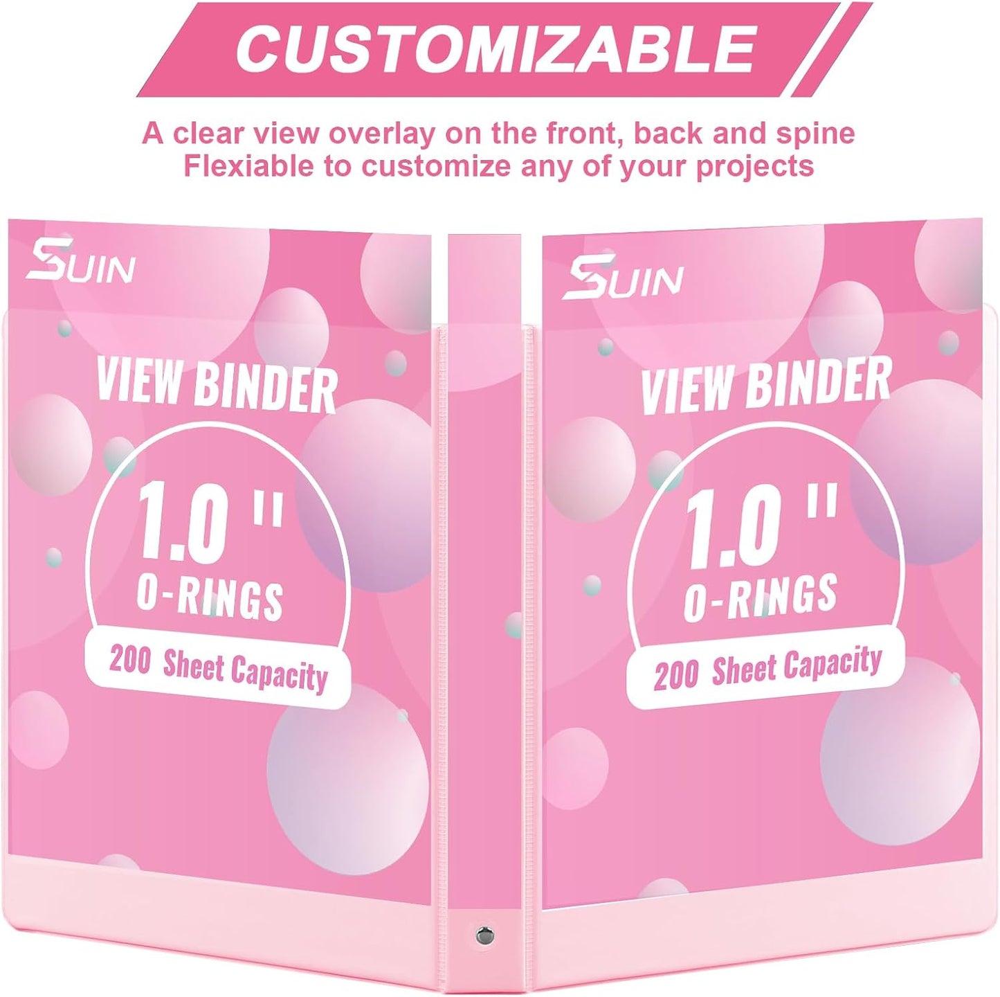SUIN 1-inch 3 Ring Binder with 2 Interior Pockets, 1''Durable Binders Holds US Letter Size 8.5'' x 11'' Paper - Versatile Binders for Office, Home, and School Use, 6 Pack Pastel Pink