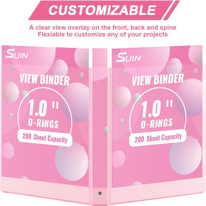 SUIN 1-inch 3 Ring Binder with 2 Interior Pockets, 1''Durable Binders Holds US Letter Size 8.5'' x 11'' Paper - Versatile Binders for Office, Home, and School Use, 6 Pack Pastel Pink