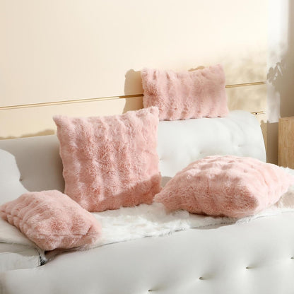 linmopm Excluding Insert Faux Rabbit Fur Bubble Pack of 2 Throw Pillow Cover Double Side 18x18 Inch Pink Thick Plush Dense Fuzzy Decorative Cushion Covers for Couch Bedroom