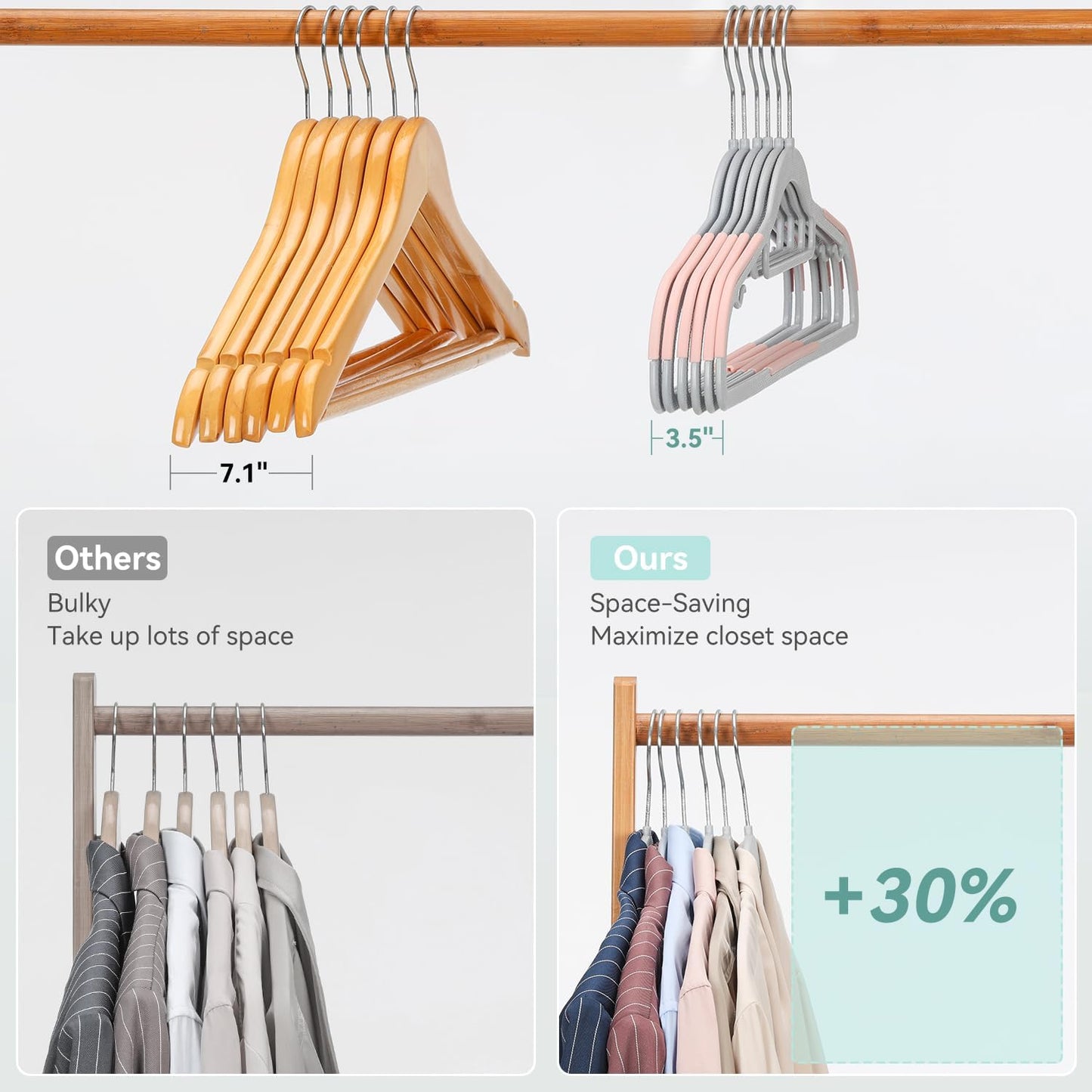 Tonswachic Pack of 50 Coat Hangers, Space-Saving Plastic Clothes Hangers, Non-Slip, 0.2 Inches Slim, 360° Swivel Silver Hook for Shirts, Pants, Suit & Wet/Dry Garments, Pink and Dark Gray