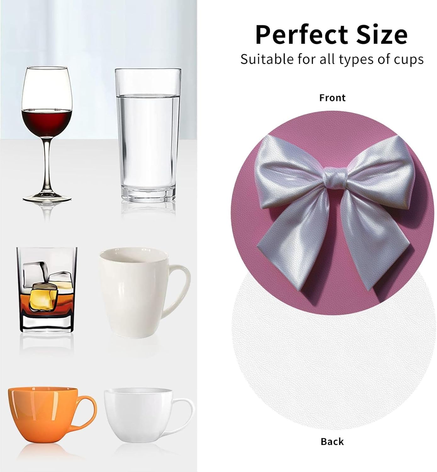 White Satin Bow On Light Pink Drinks Coasters Set of 4 Leather Drink Coasters for Tabletop Protection Heat Resistant Bar Cup Mat Pad