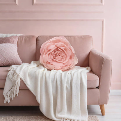 JWH Stereo Flower Throw Pillow Covers Aesthetic Decorative Floral Accent Pillow Cases Round Cushion Handmade Pillowcase for Bedroom Bed Couch Chair Car 12 Inch Peach Pink