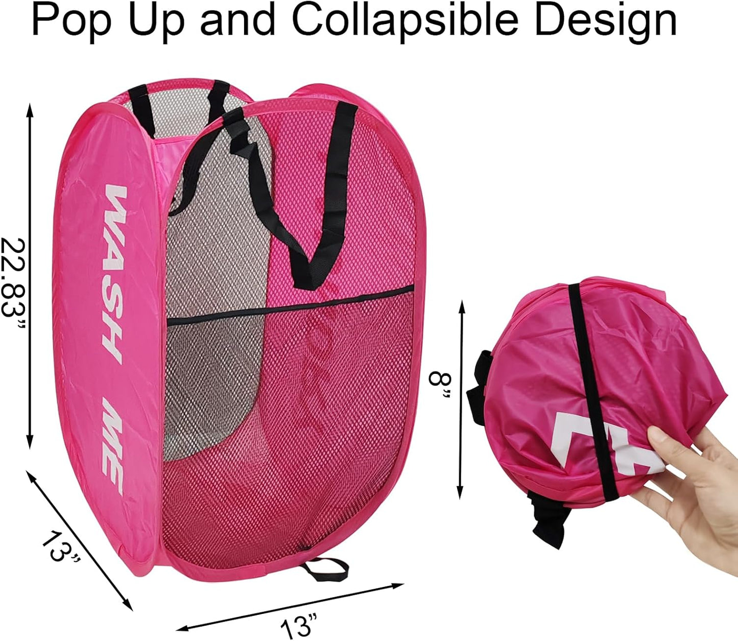 Collapsible Laundry Hamper 2 pack Mesh Pop Up Laundry Hamper with Handles, Foldable Laundry Basket for Bedroom, College Dorm, RV, Travel (Pink + Sky Blue)